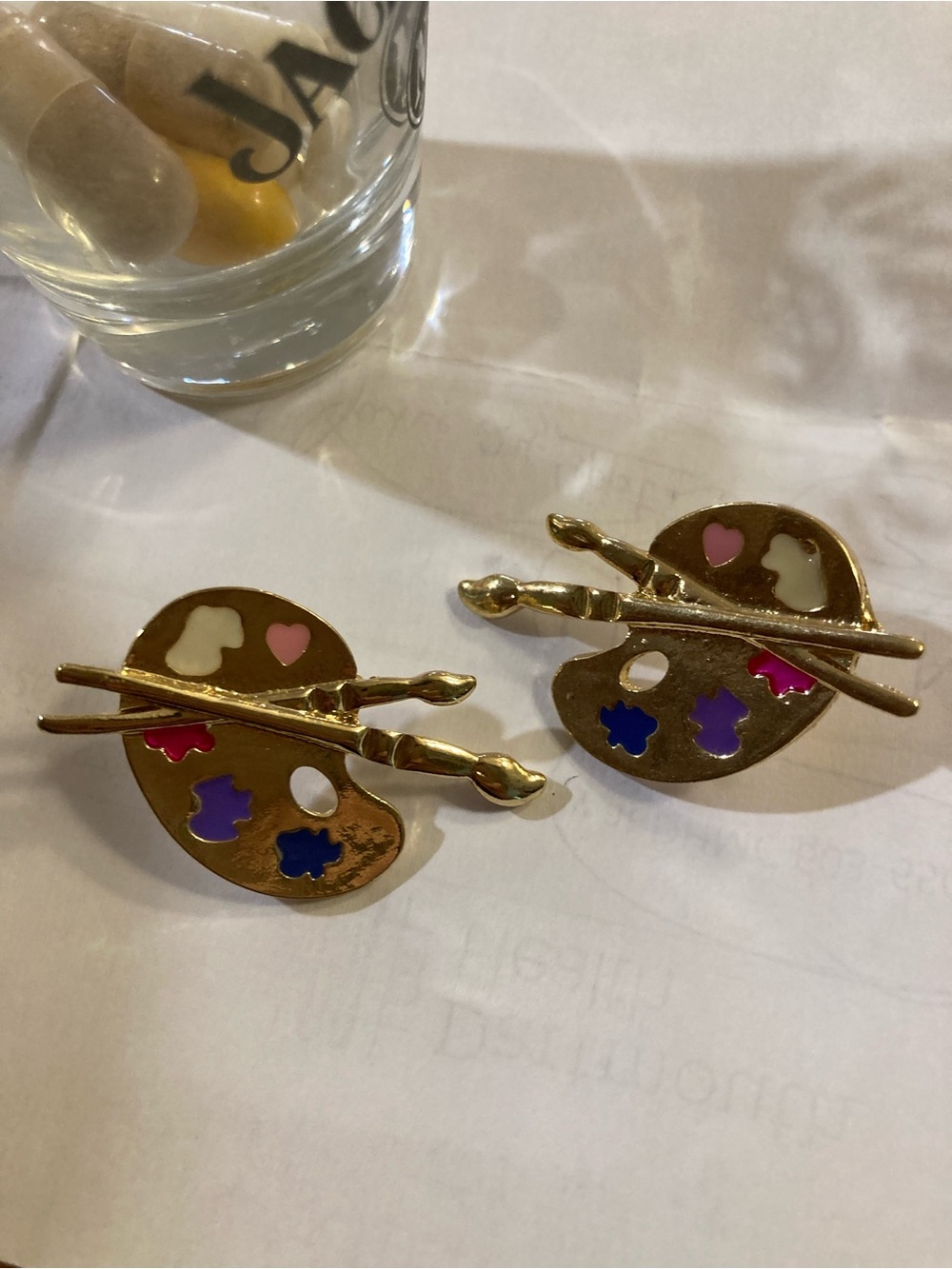 Gold Artist Palette Enamel Earrings with Color Accents